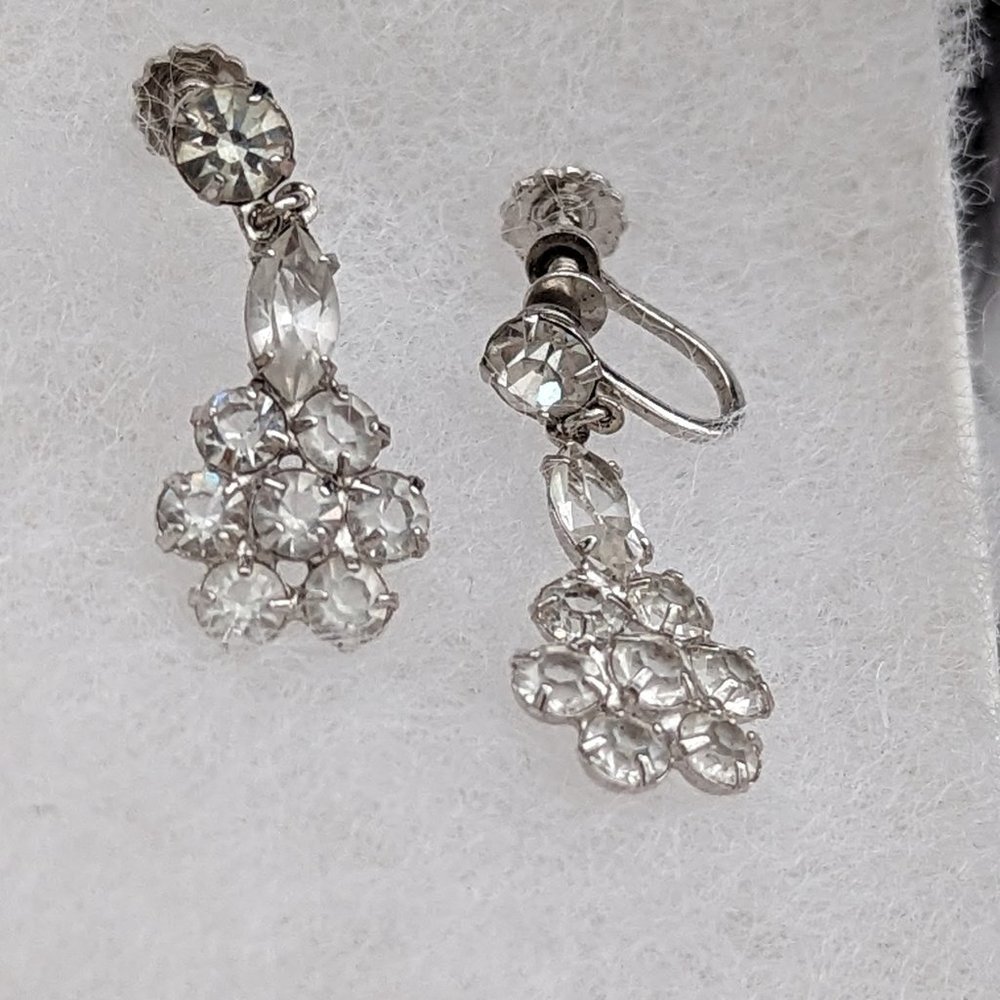 Demi Parure Earrings Sterling Silver and Rhodium Plate Screw back and Cz